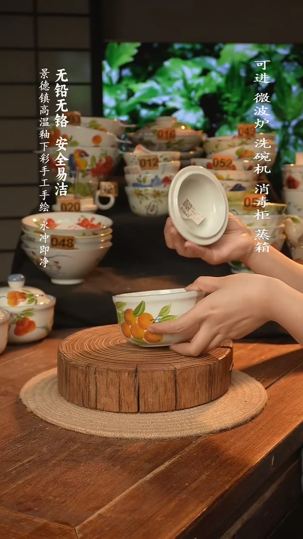 瓷景德镇高温瓷釉下彩手绘陶瓷枇杷
