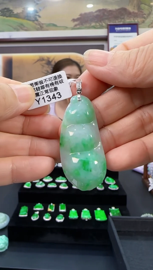 颈饰18K金镶嵌翡翠Y1343豆