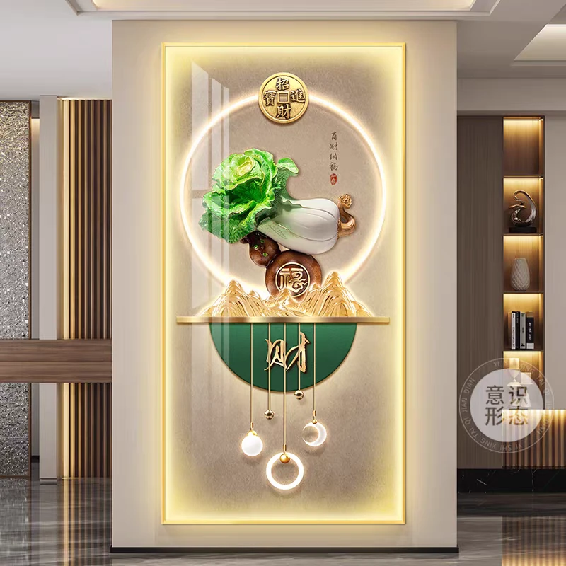 百财纳福玄关装饰画新中式走廊过道挂画2025新款入户正对门壁画