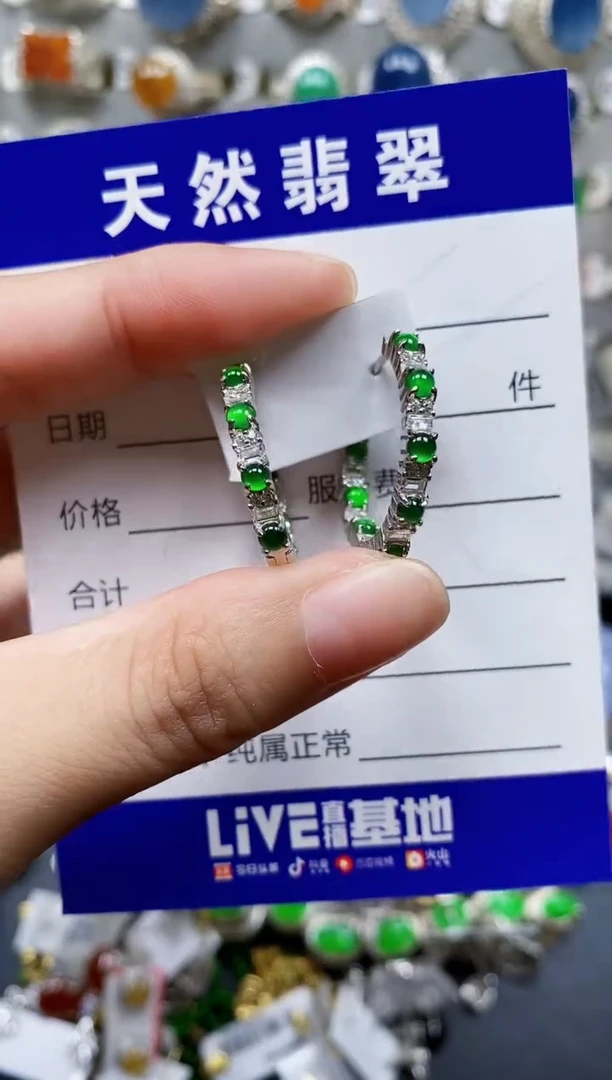 翡翠银S925镶嵌耳饰661