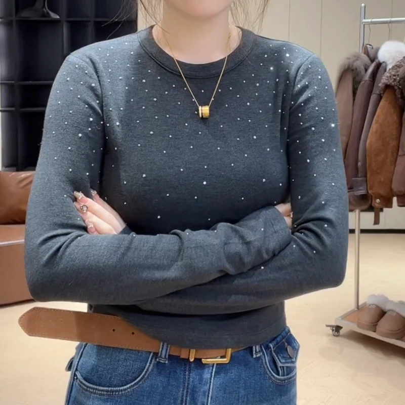 冬季磨毛绒烫钻显瘦打底修身舒适T恤长袖LK2508838