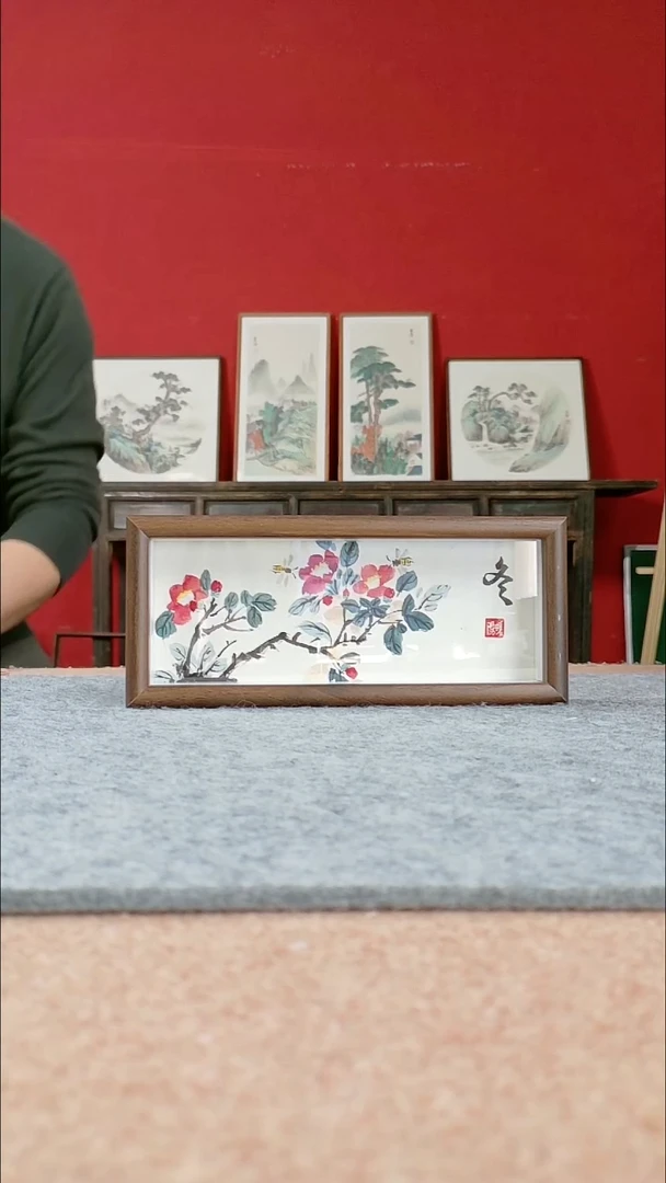 国画纯手写纯手绘-带框尺寸10*24