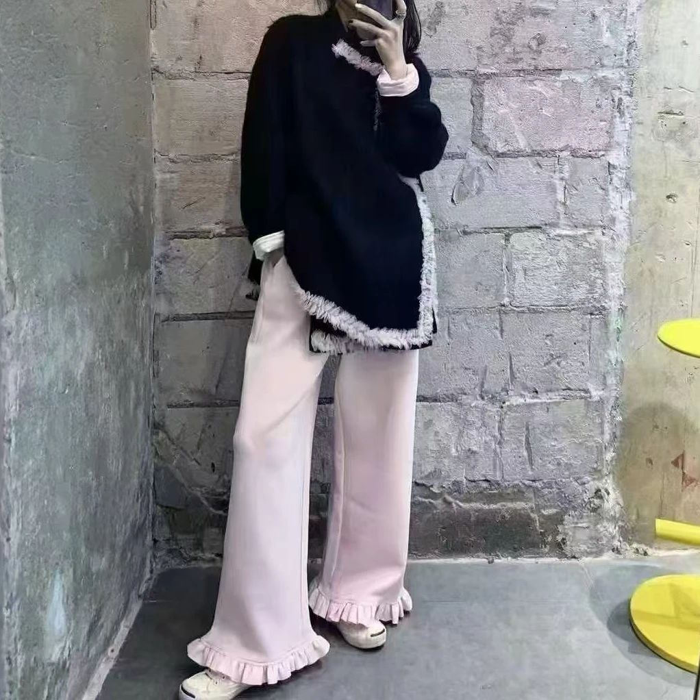 Ruckierz深圳南油原创百搭时尚设计师款荷叶边裤腿休闲裤#K003