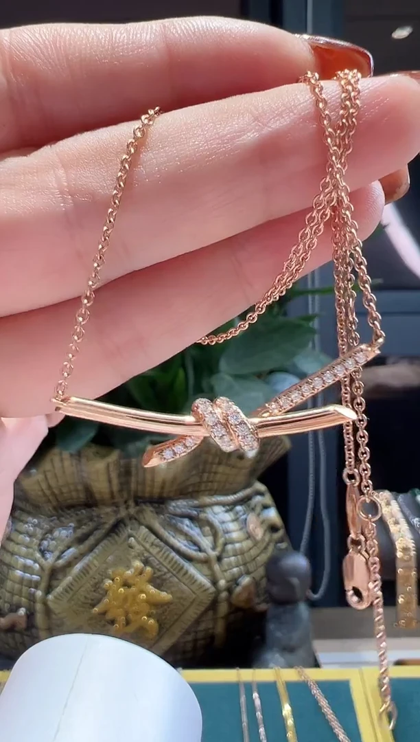 套链18K金镶嵌钻石满钻绳结套链K红