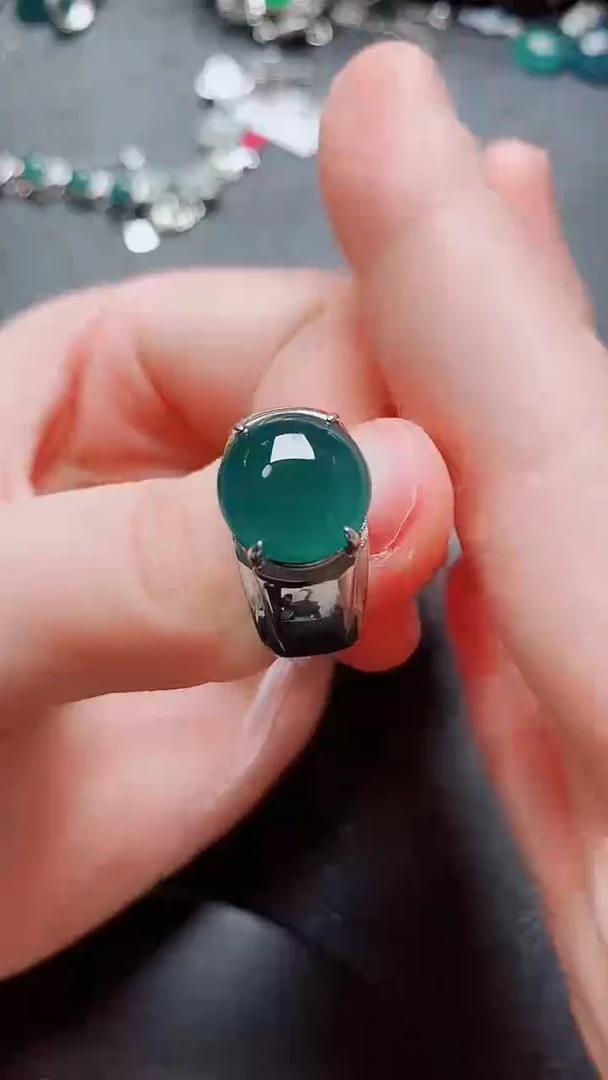 翡翠戒指银S925镶嵌翡翠
