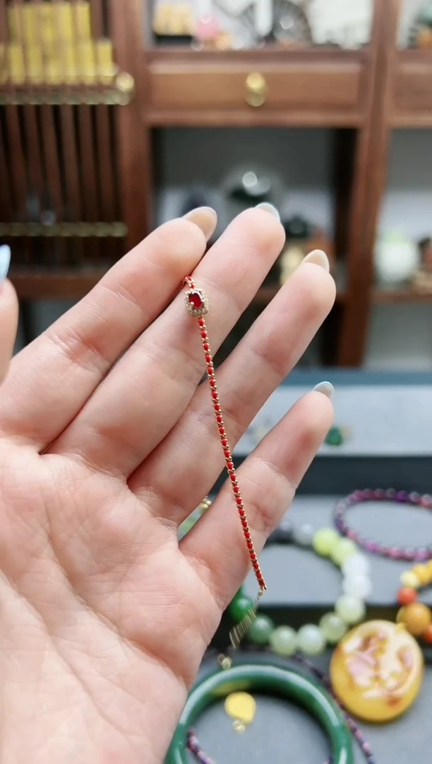 【闪购商品】定制红宝石手链18K金镶嵌18k金红宝石手链*2 ZX