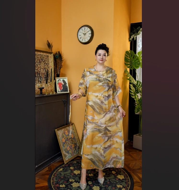 【AYTU】重磅印花连衣裙中年妈妈款飘逸舒适