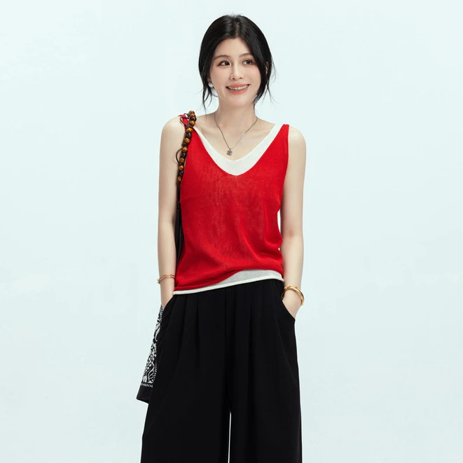 YPP!【显白公式】氛围感韩系穿搭针织假两件无袖背心慵懒叠穿