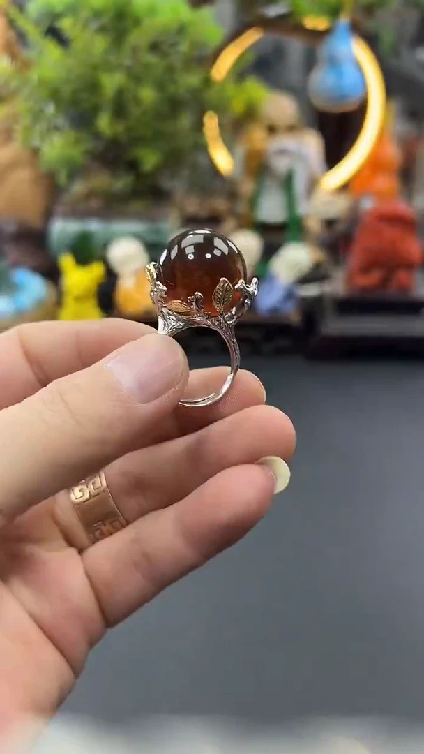 银S925镶嵌琥珀戒指老* FL184 多样性发货其一
