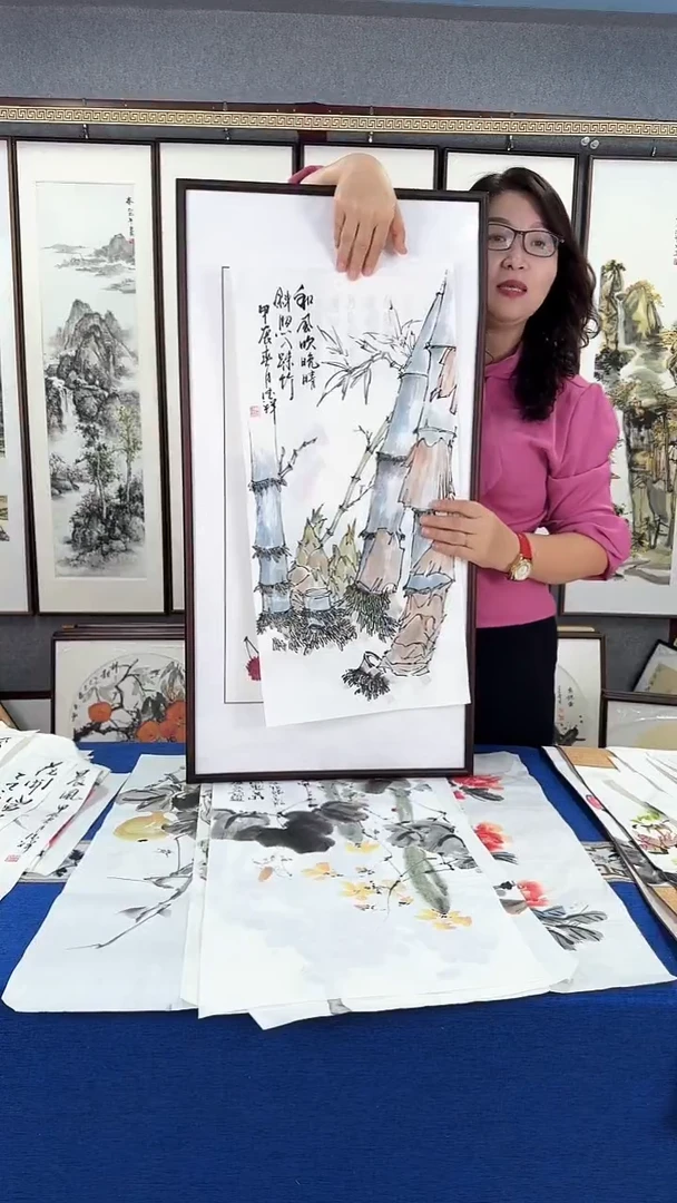 国画竹子 实木装裱 48*93