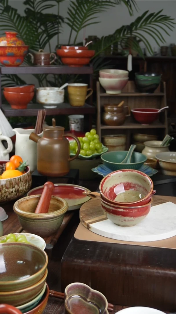 碗景德镇手工高温餐具钧红八宝