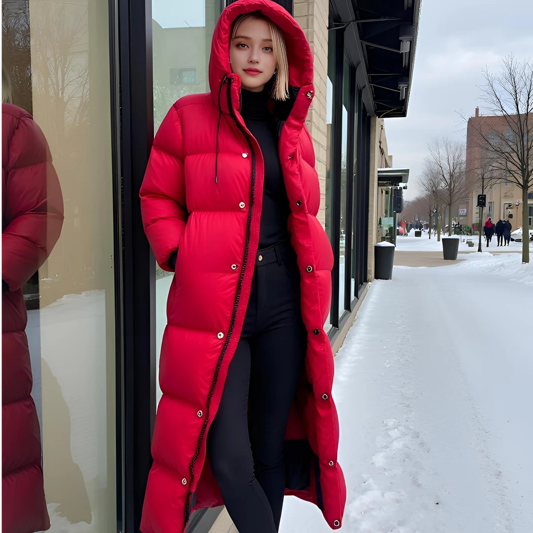 【CH】加厚保暖简约时尚连帽宽松中长款羽绒服外套6659