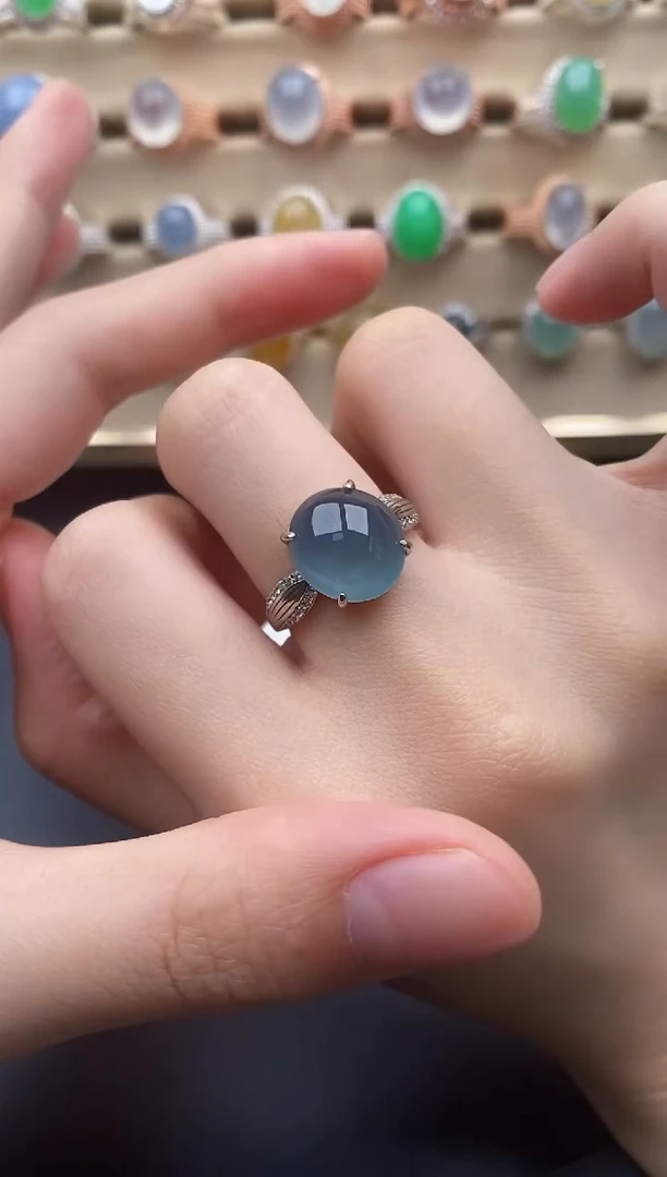 翡翠戒指银S925镶嵌一物一证一礼盒