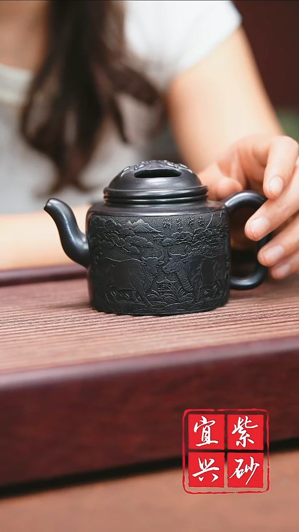 宜兴原矿紫砂牛盖五牛