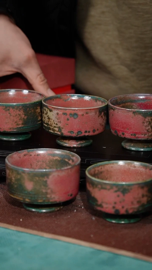 【闪购商品】22-10直壁高足杯（炉钧釉 窑变随机）