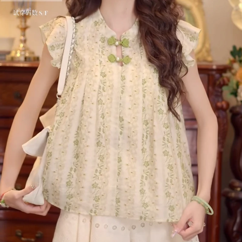 【朦胧仲夏】夏季宽松印花镂空短袖休闲衬衫女上衣LK2504607