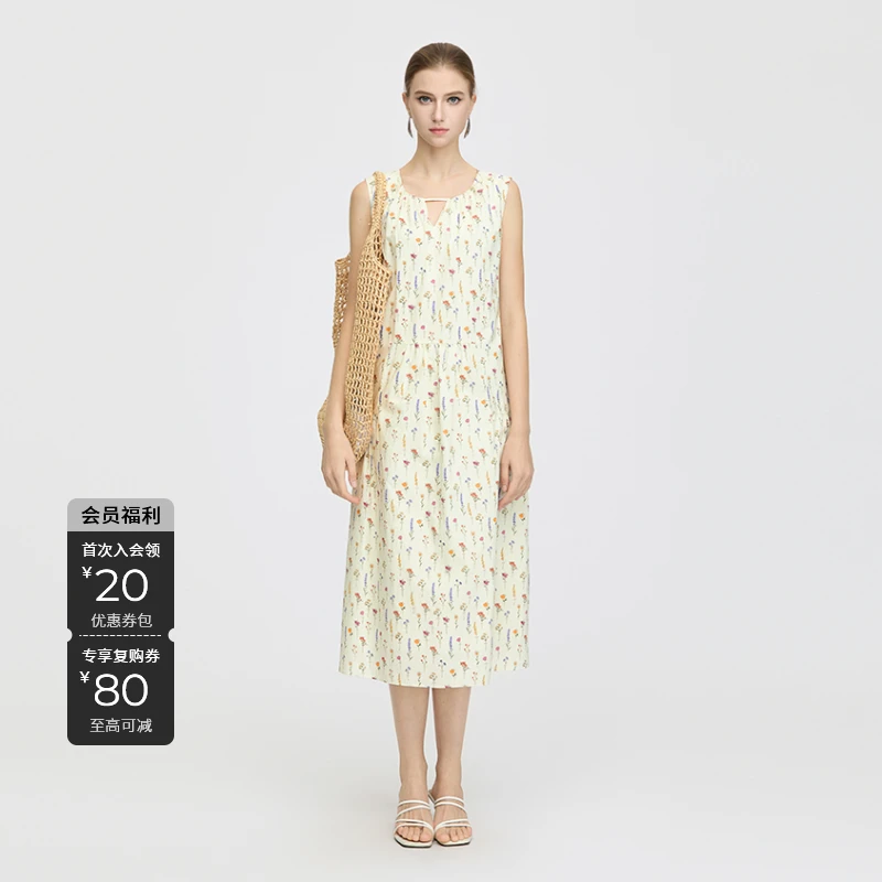 S·DEER圣迪奥法式植物花卉简约气质莫奈花园风连衣裙S252Z12E4