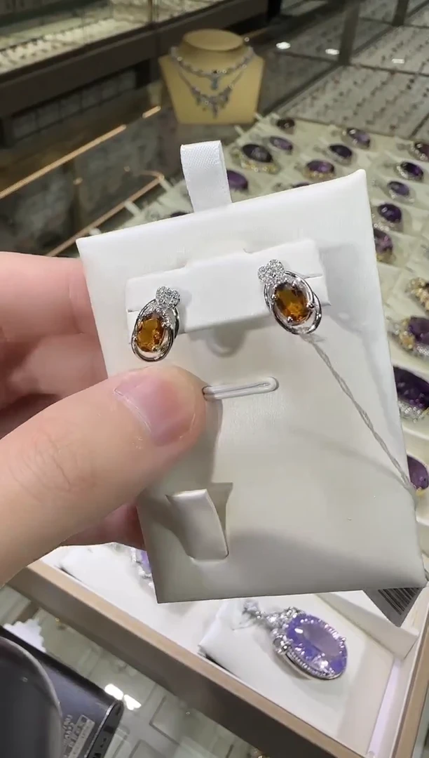 银S925镶嵌耳饰黄晶5*7mm耳钉