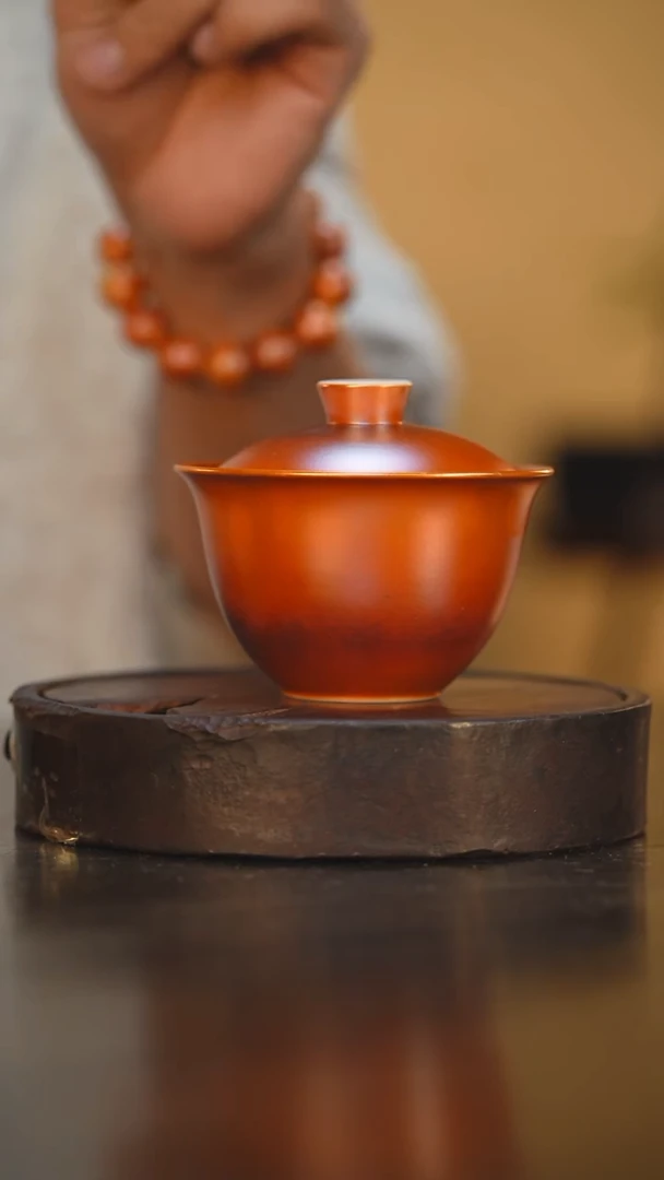 13柴房陶瓷柴烧卧足大盖碗