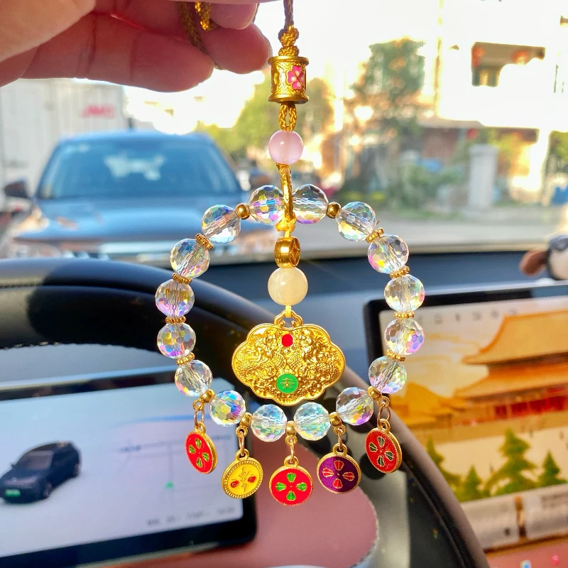 灵隠同款车挂挂件五彩琉璃饰品平安纳福锁炫彩吊坠配饰