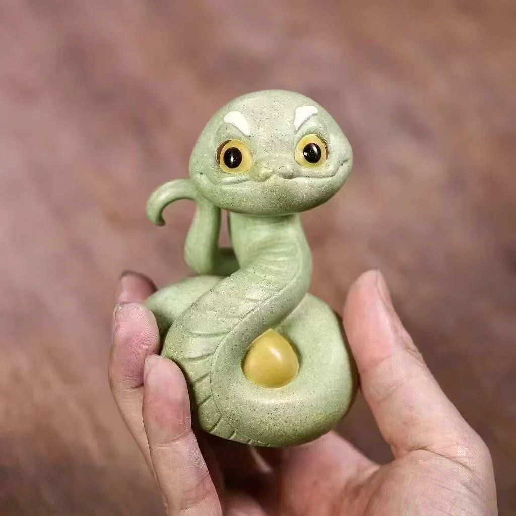 紫砂茶宠摆件生肖蛇招财摆件茶宠全手工纯小蛇茶玩陶瓷