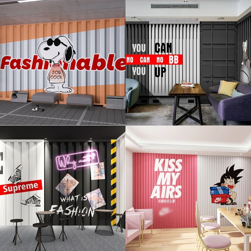 3D工业风集装箱壁布纸健身房街舞直播背景舞蹈室奶茶服装鞋店墙纸