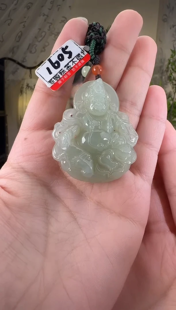 和田玉未镶嵌颈饰财神 1605 带棉