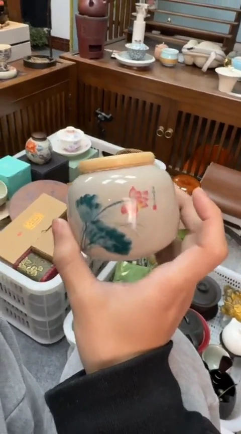 摆件陶茶具茶具茶具荷花罐