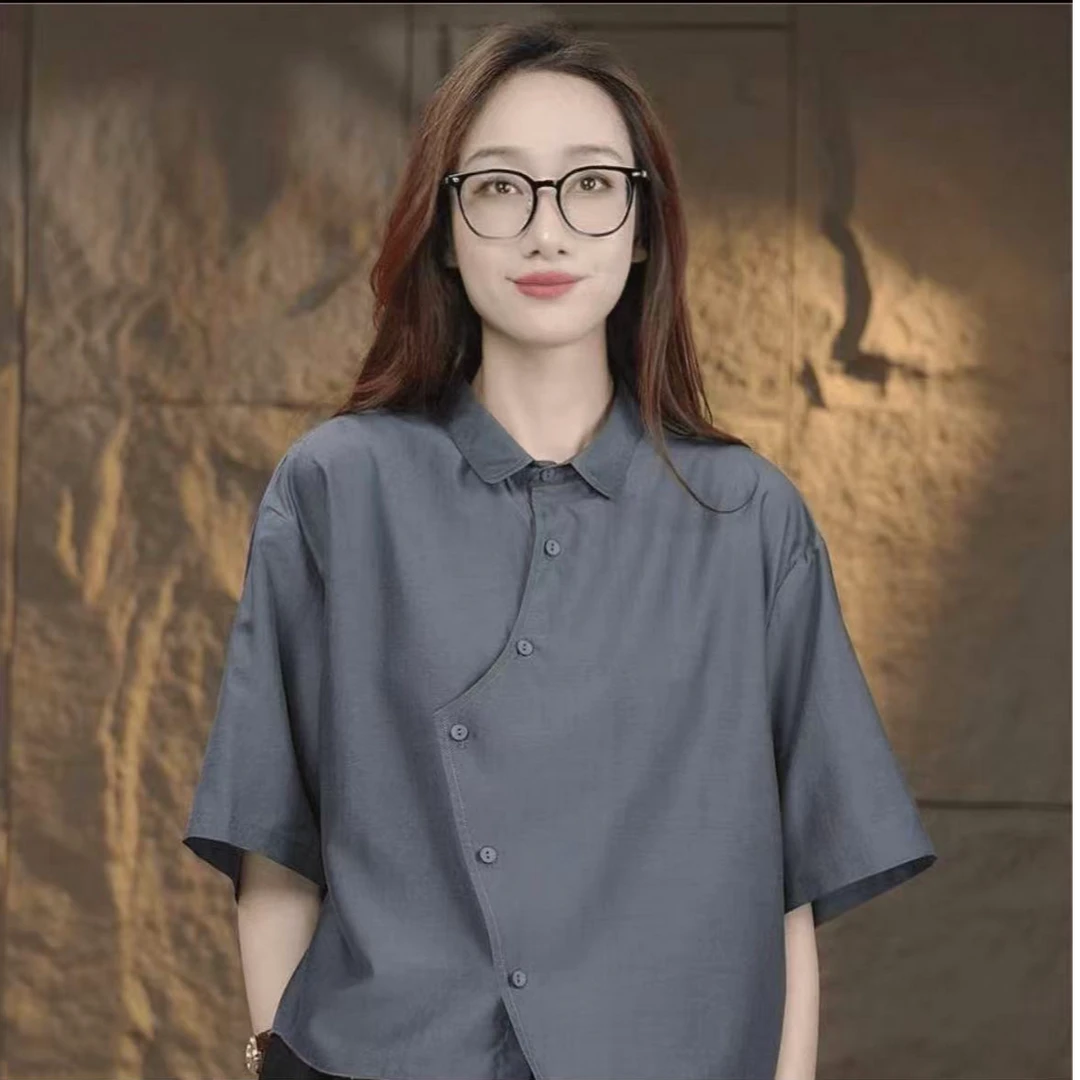 8495-不规则波浪边（灰色）中式衬衫