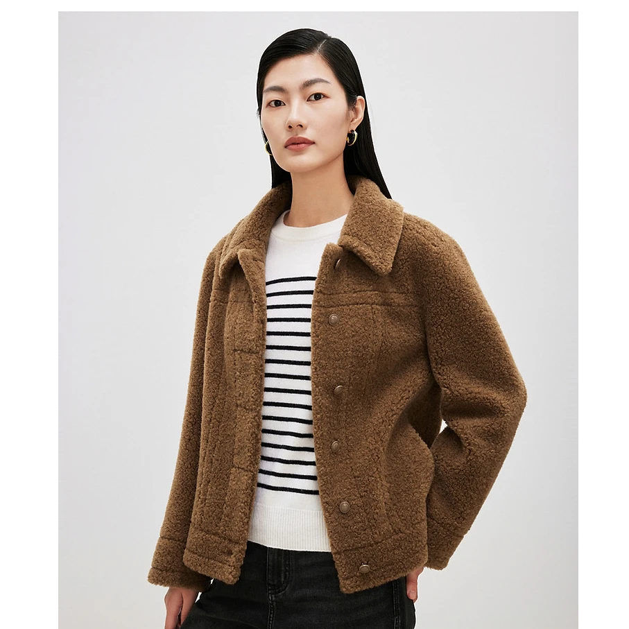 【晨粉专享价】冬季休闲简约御寒保暖双口袋中厚短外套女