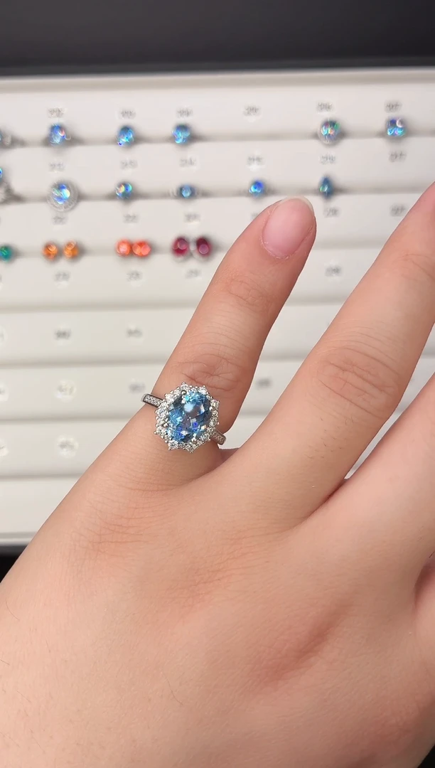 银S925镶嵌戒圈海蓝宝石12346545