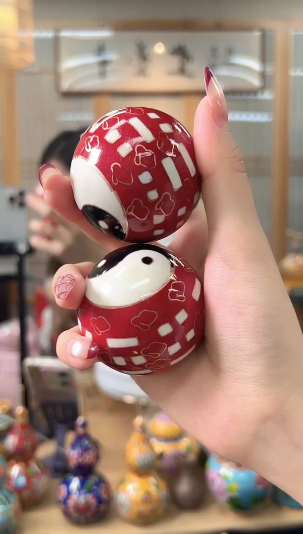 【闪购商品】景泰蓝健身球红太极TSQ004