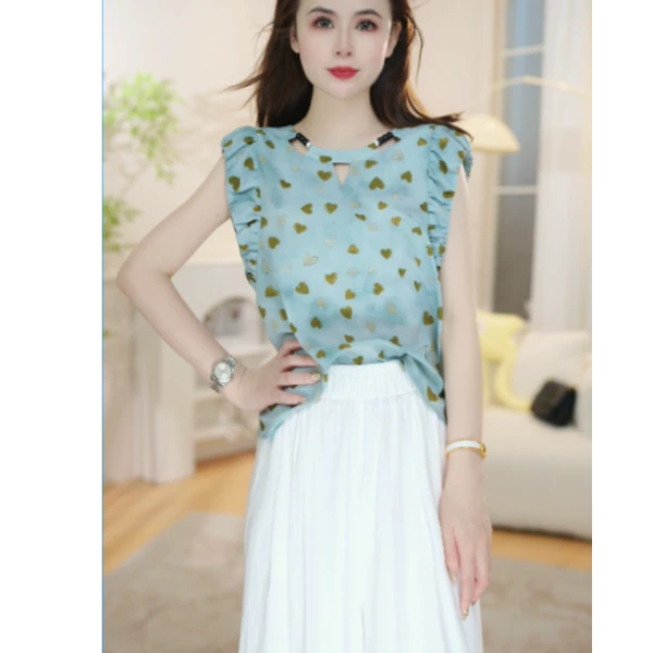 2025夏季新款衬衫韩版时尚圆领无袖背心宽松显示小衫上衣