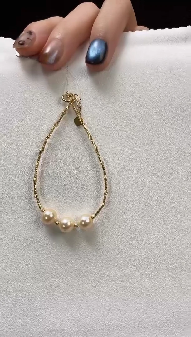 18K金镶嵌手链海水珍珠7-7.5海水珍珠手链