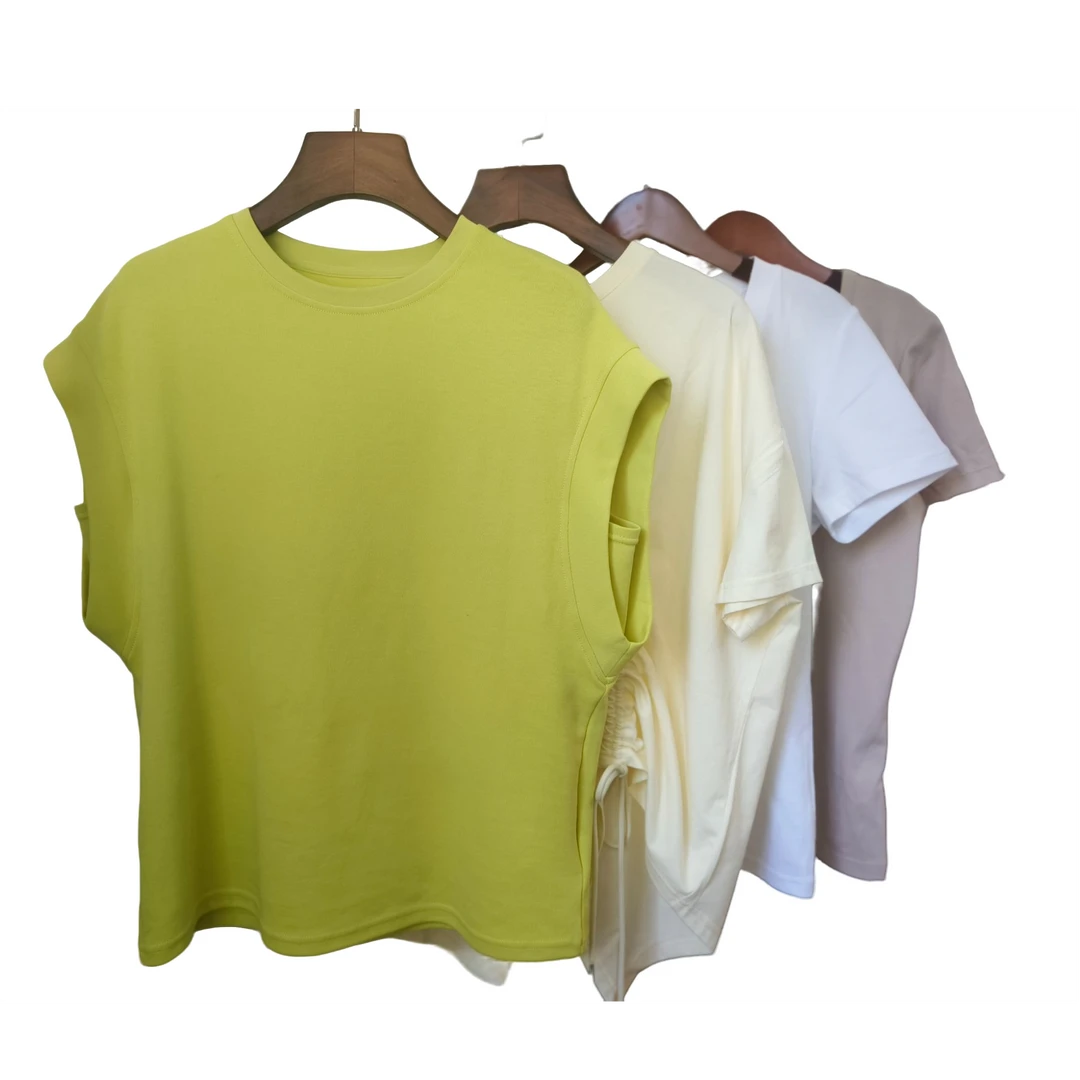 简约休闲U型领/V领后中反缝设计短袖T恤