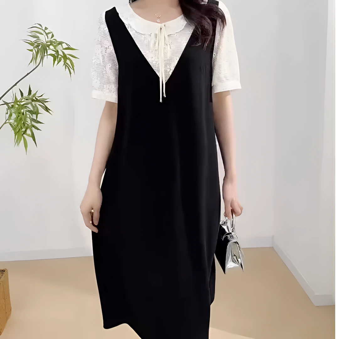 夏季新款加肥加大休闲时尚蕾丝拼接女士显瘦连衣裙663
