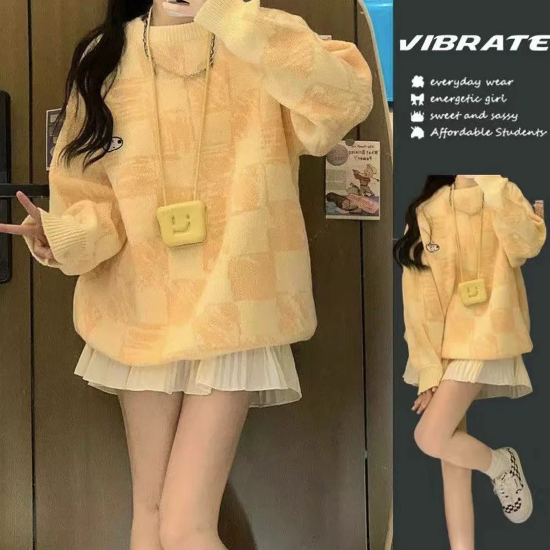 【亏前30件】2024毛衣女秋冬季黄色可爱狗百搭软可爱奶针织衫外穿