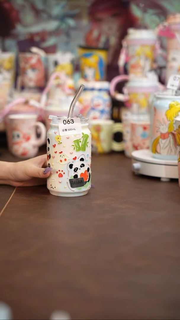 大容量小熊猫创意吸管杯