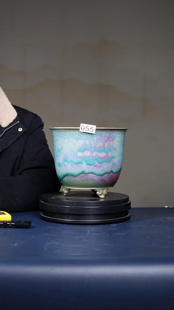 其他瓷精品055号青绿釉云足盆  口径22高18.8