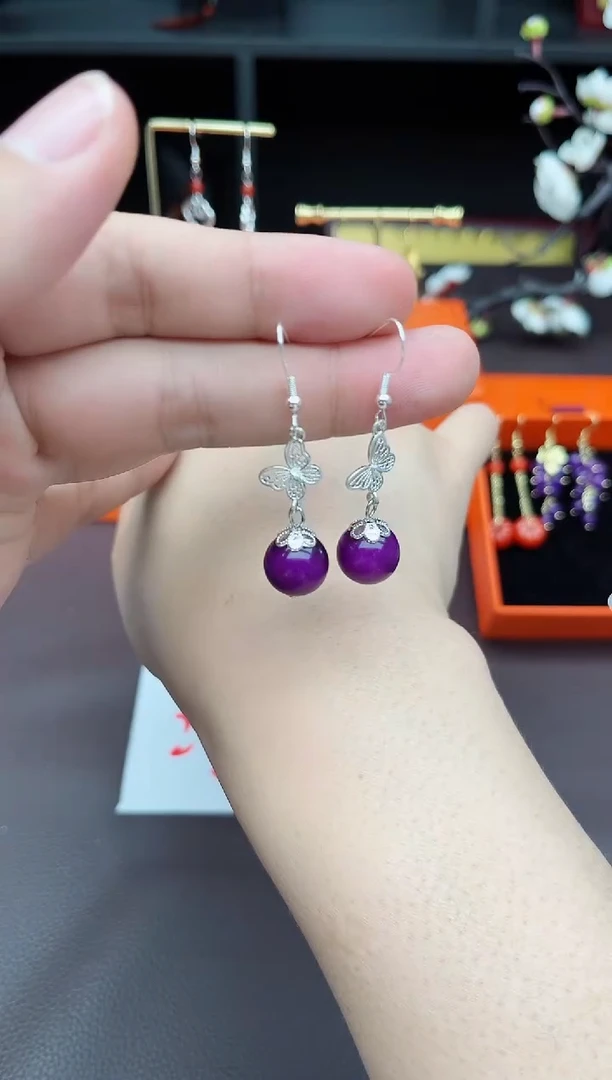 玛瑙/玉髓耳钉银S925镶嵌414000
