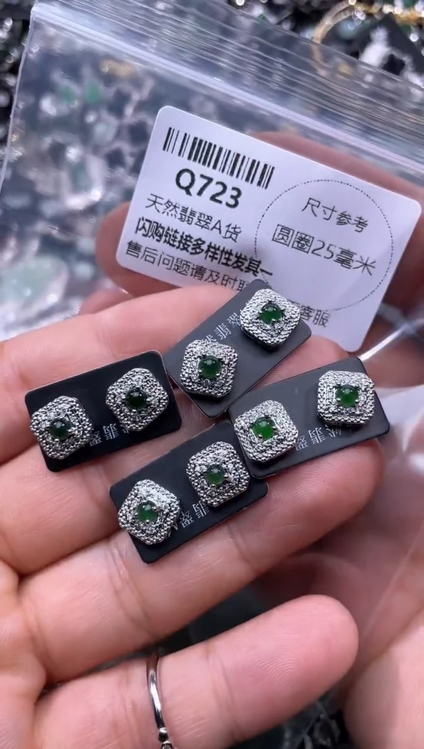 【闪购商品】翡翠颈饰未镶嵌Q723耳钉 多样性发其一