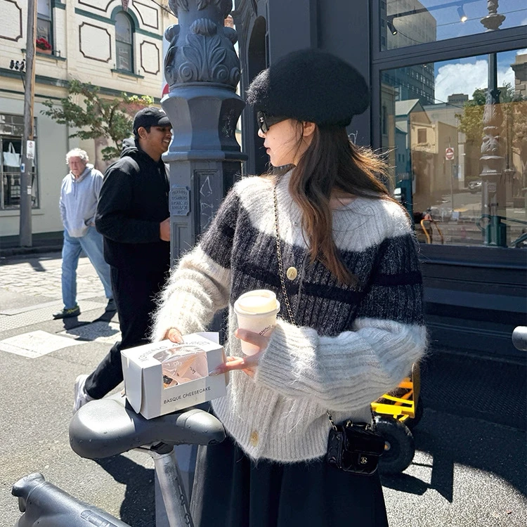 Chl0e超厚实羊驼毛开衫女装内搭叠穿外穿两穿外套毛衣冬季