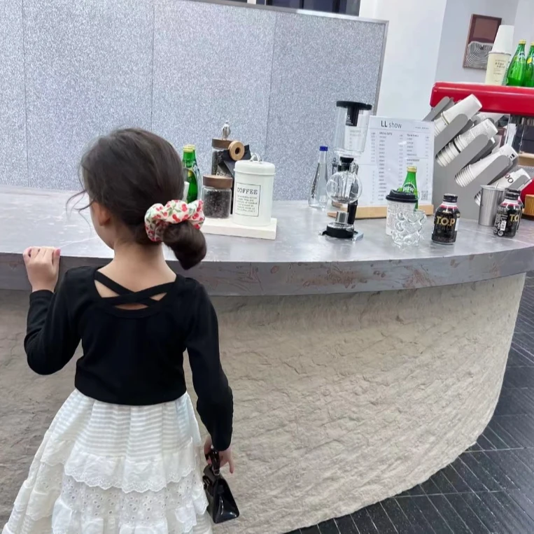 女童打底衫女宝洋气上衣儿童韩版长袖宝宝百搭上衣后背交叉时髦潮