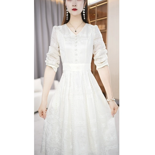 【连衣裙】V领显瘦温柔淑女风气质收腰连衣裙M-4XL