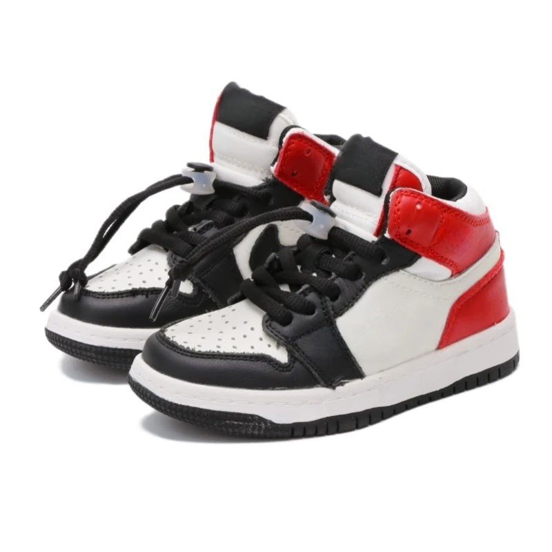 【断码清】5809 儿童牛皮高帮板鞋拉拉扣穿脱方式