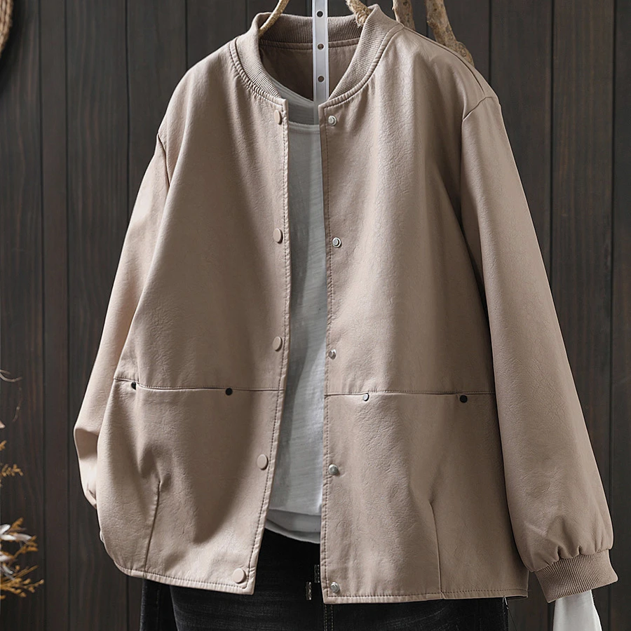 黑色皮衣外套女2025春装新港风夹克上衣宽松显瘦立领pu皮机车服潮