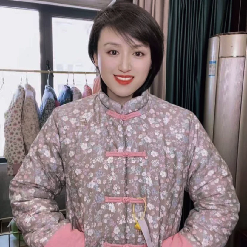 冬季加厚手工棉花衣中式盘扣外翻袖精致棉服新中式棉袄【滕逊原创】