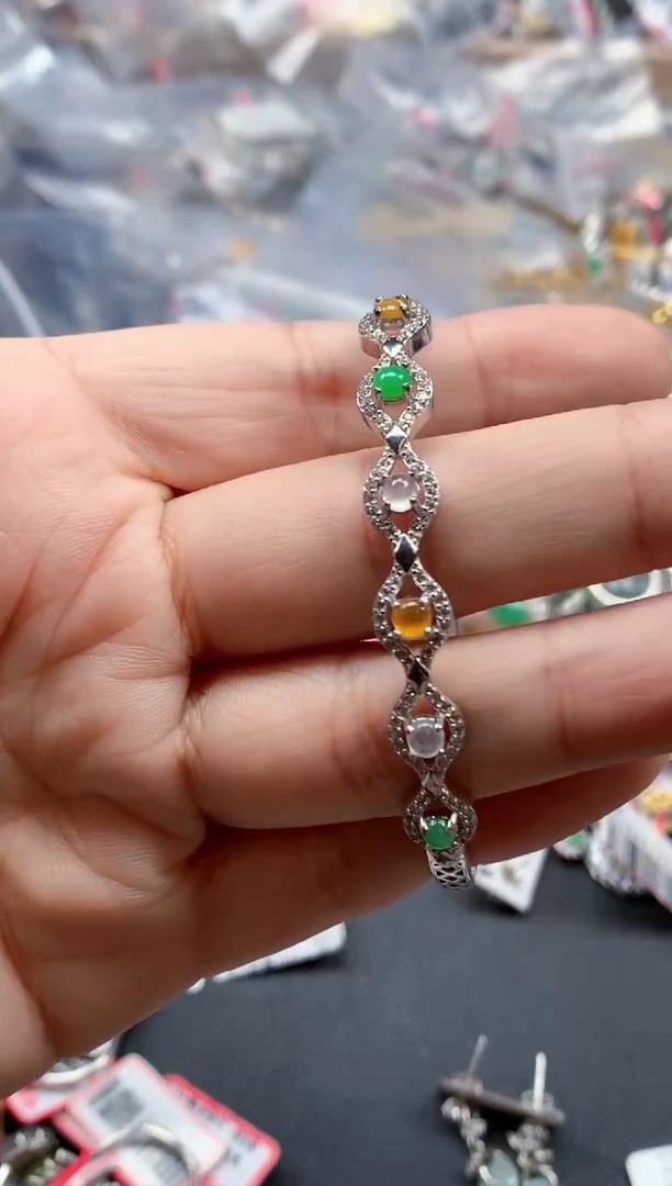 银S925镶嵌戒指翡翠天然A货缅甸翡翠