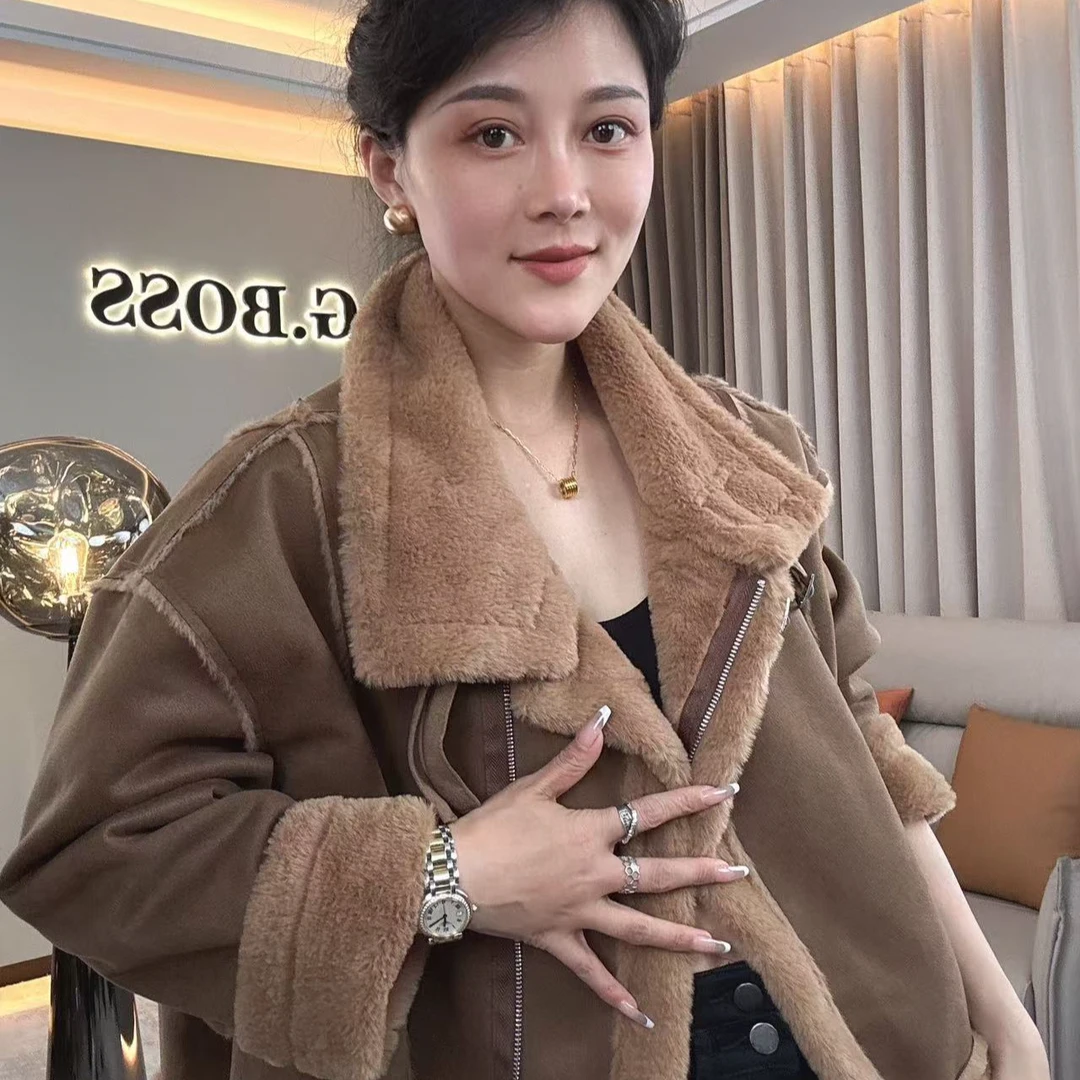 【耿老板6064#G】港风皮毛一体慵懒风休闲百搭精致短女外套穿搭