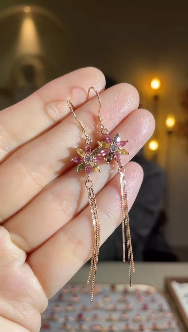 银S925镶嵌耳饰碧玺耳饰